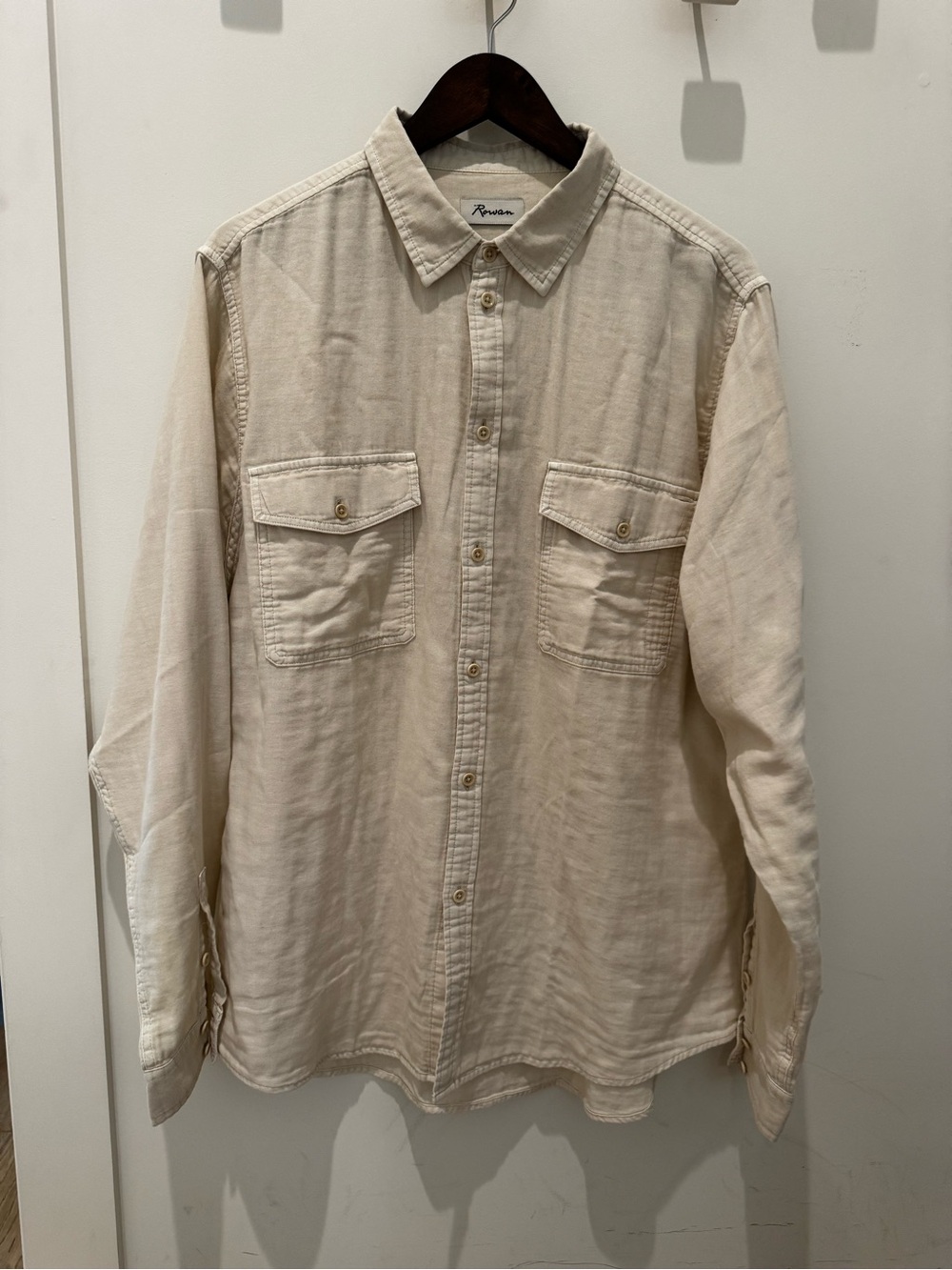 Rowan | Leeds Double Layer Cotton Gauze Button Down | Bone | XXL